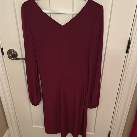 Lauren Elegant Wine V-Neck Ruched Cocktail Dress, size 10 - Picture 6 of 6
